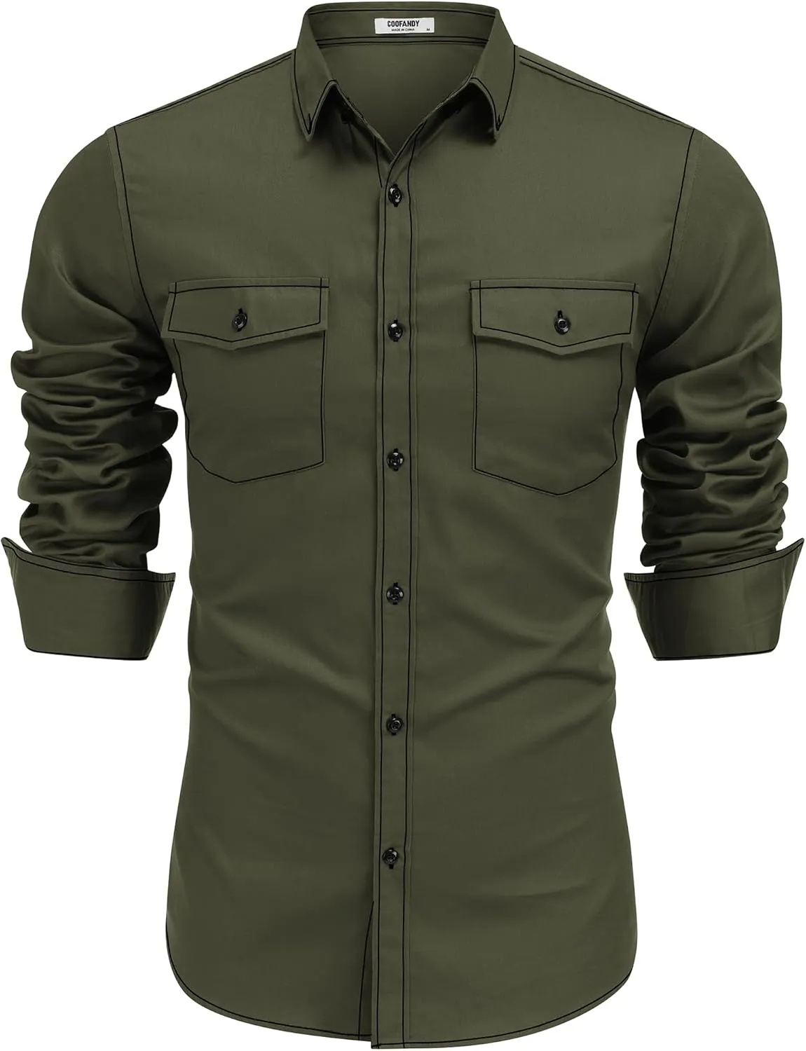 COOFANDY Mens Western Cowboy Shirts Cotton Long Sleeve Shirts with Two Pockets Embroidered