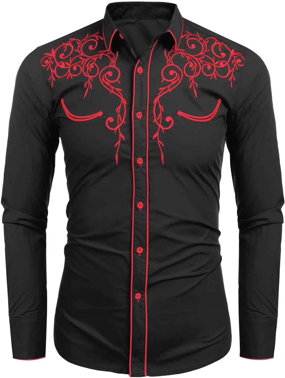 COOFANDY Men's Western Cowboy Shirts Long Sleeve Embroidered Shirt Slim Fit Casual Button Down Shirts