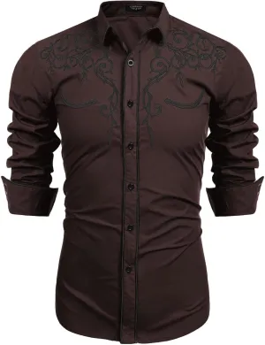 COOFANDY Men's Western Cowboy Shirts Long Sleeve Embroidered Shirt Slim Fit Casual Button Down Shirts