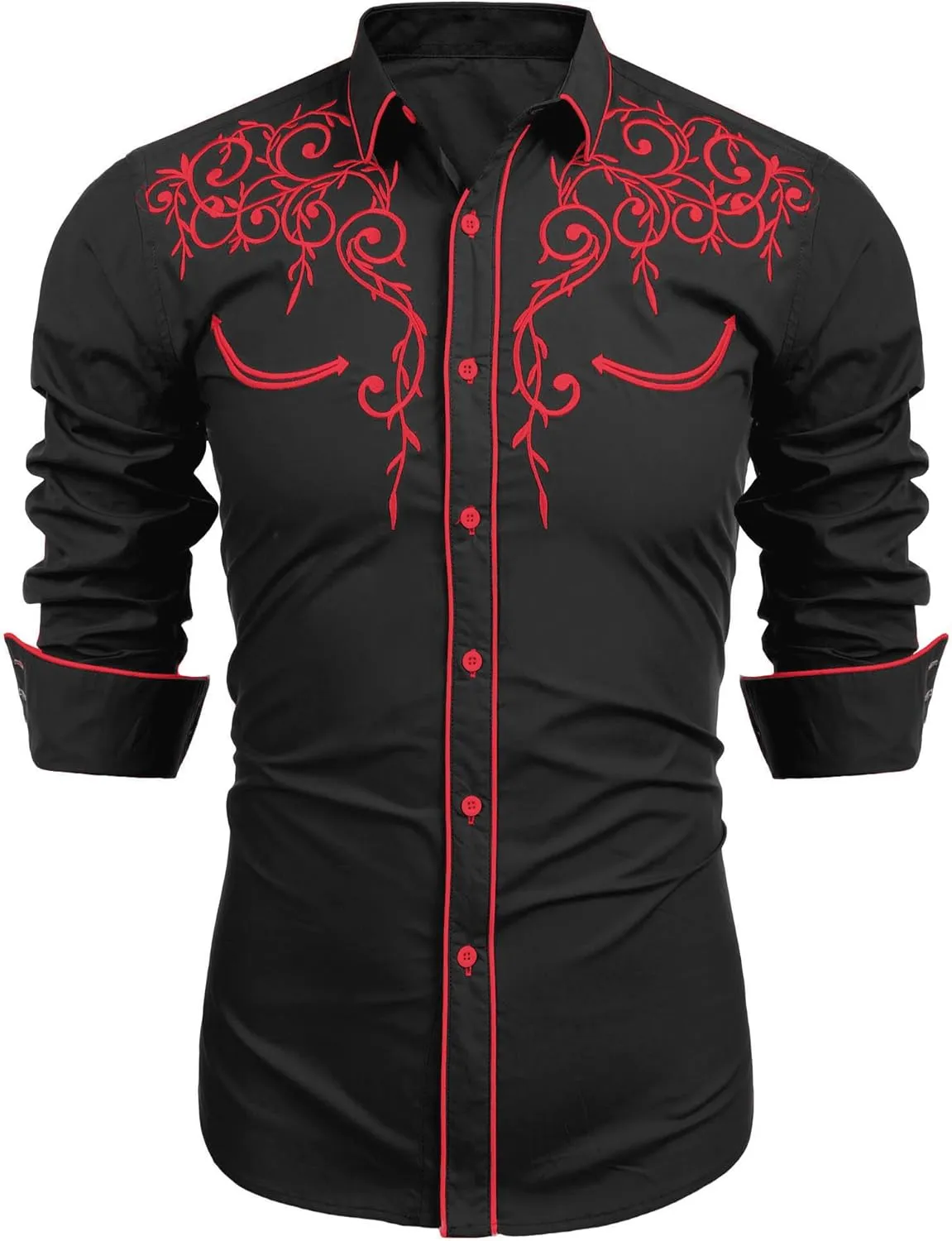 COOFANDY Men's Western Cowboy Shirts Long Sleeve Embroidered Shirt Slim Fit Casual Button Down Shirts