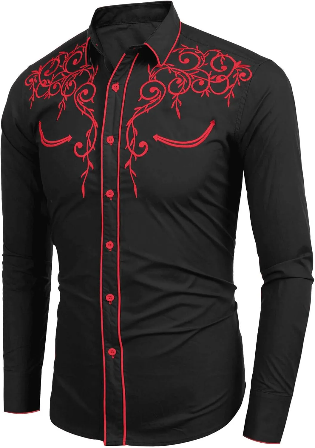 COOFANDY Men's Western Cowboy Shirts Long Sleeve Embroidered Shirt Slim Fit Casual Button Down Shirts