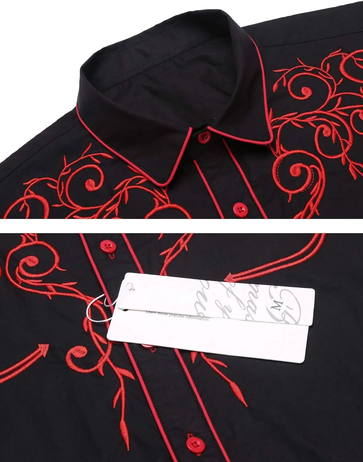 COOFANDY Men's Western Cowboy Shirts Long Sleeve Embroidered Shirt Slim Fit Casual Button Down Shirts