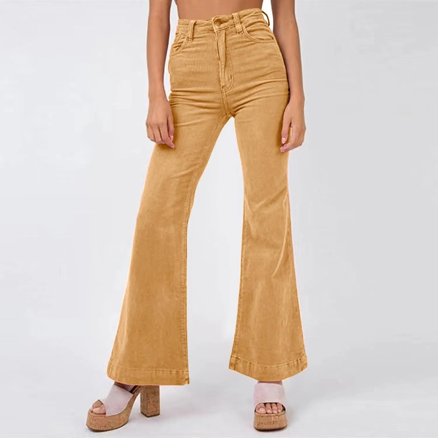 Corduroy Pants for Women High Waist Flare Pants Casual Bell Bottom Wide Leg Trouser 2024 Women Fashions Pants