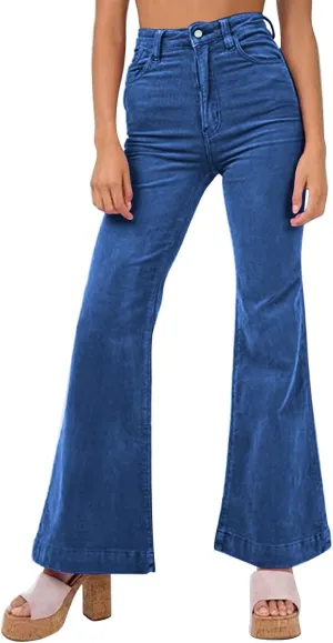 Corduroy Pants for Women High Waist Flare Pants Casual Bell Bottom Wide Leg Trouser 2024 Women Fashions Pants
