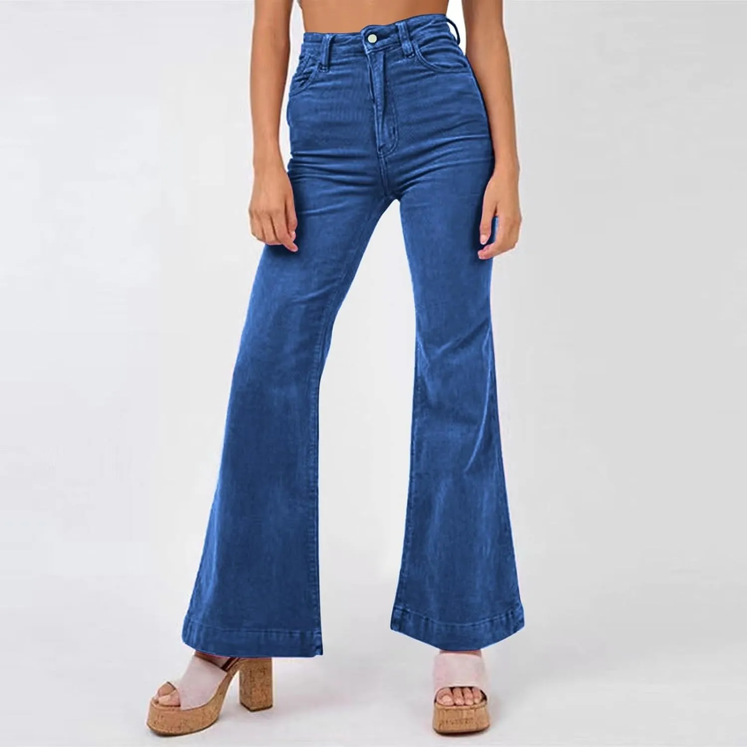 Corduroy Pants for Women High Waist Flare Pants Casual Bell Bottom Wide Leg Trouser 2024 Women Fashions Pants