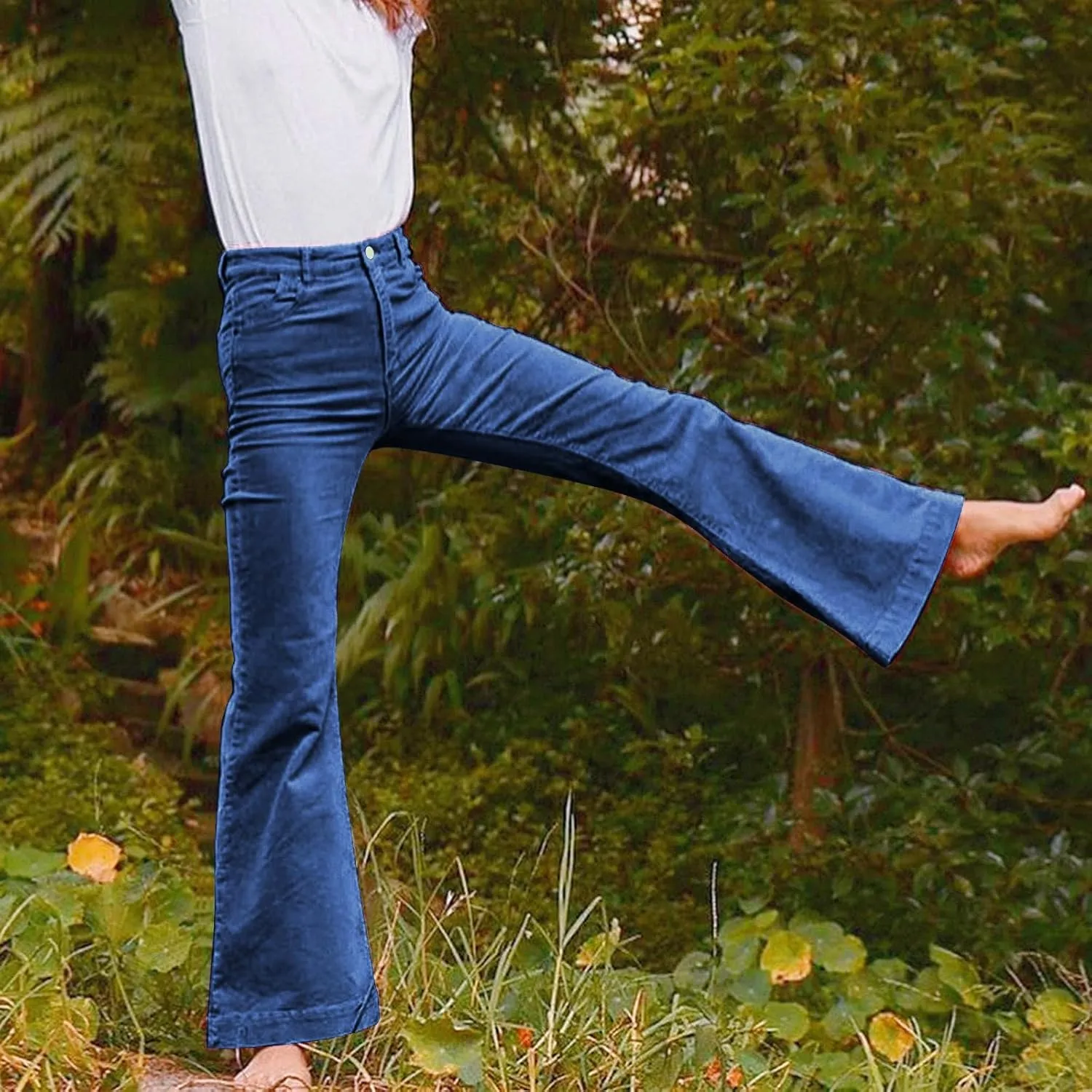 Corduroy Pants for Women High Waist Flare Pants Casual Bell Bottom Wide Leg Trouser 2024 Women Fashions Pants