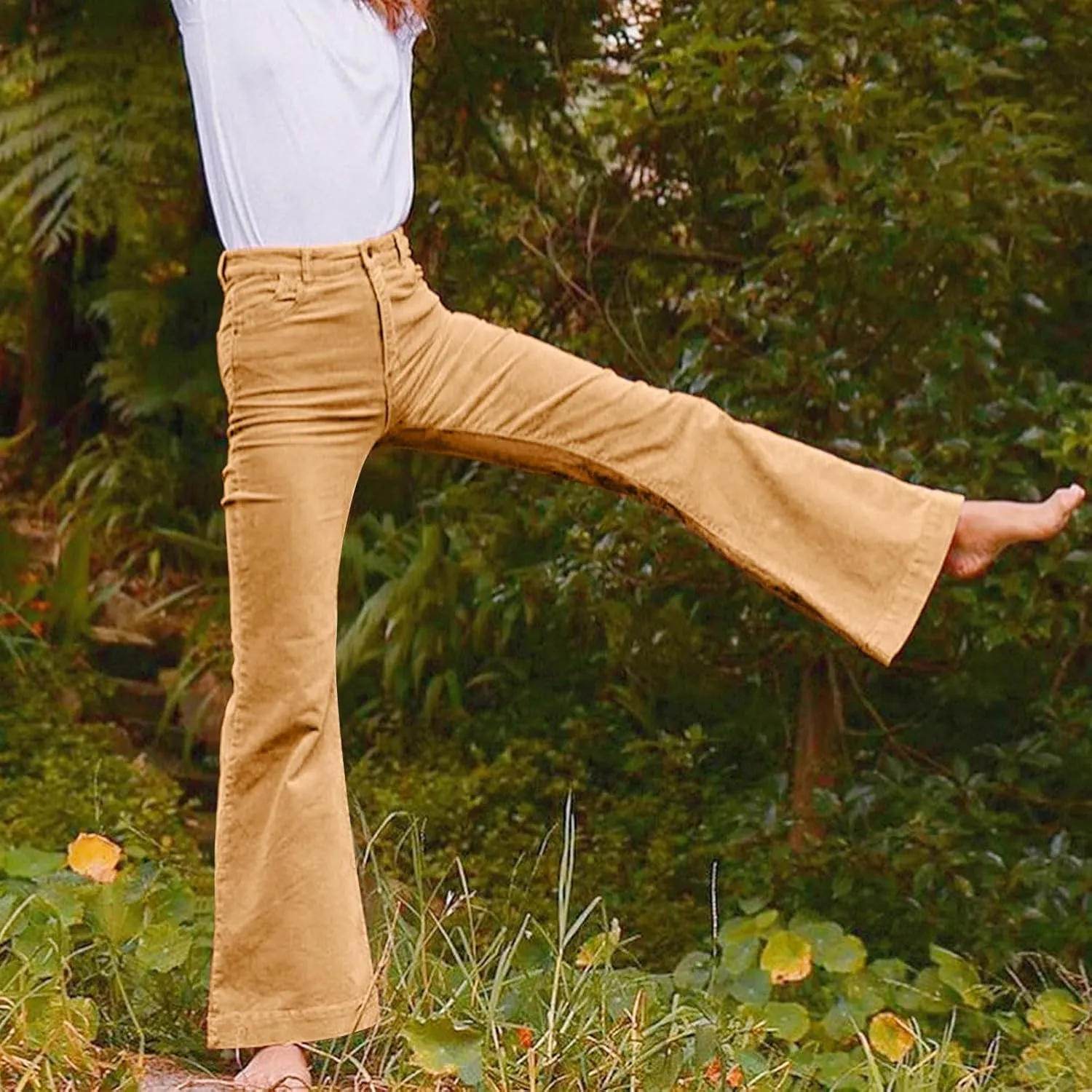 Corduroy Pants for Women High Waist Flare Pants Casual Bell Bottom Wide Leg Trouser 2024 Women Fashions Pants