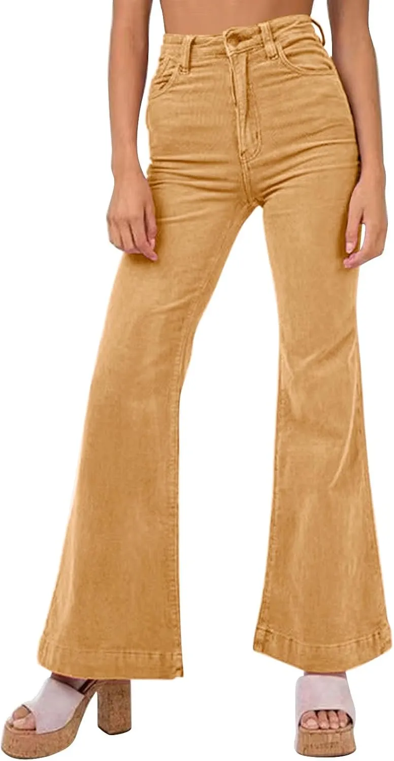 Corduroy Pants for Women High Waist Flare Pants Casual Bell Bottom Wide Leg Trouser 2024 Women Fashions Pants