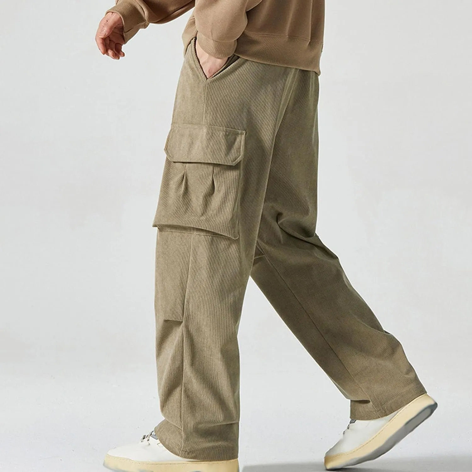Corduroy Pants Men Straight Leg Trousers Baggy Elastic Waist Solid Casual Pant Lightweight Sweatpants Wide Leg Pants
