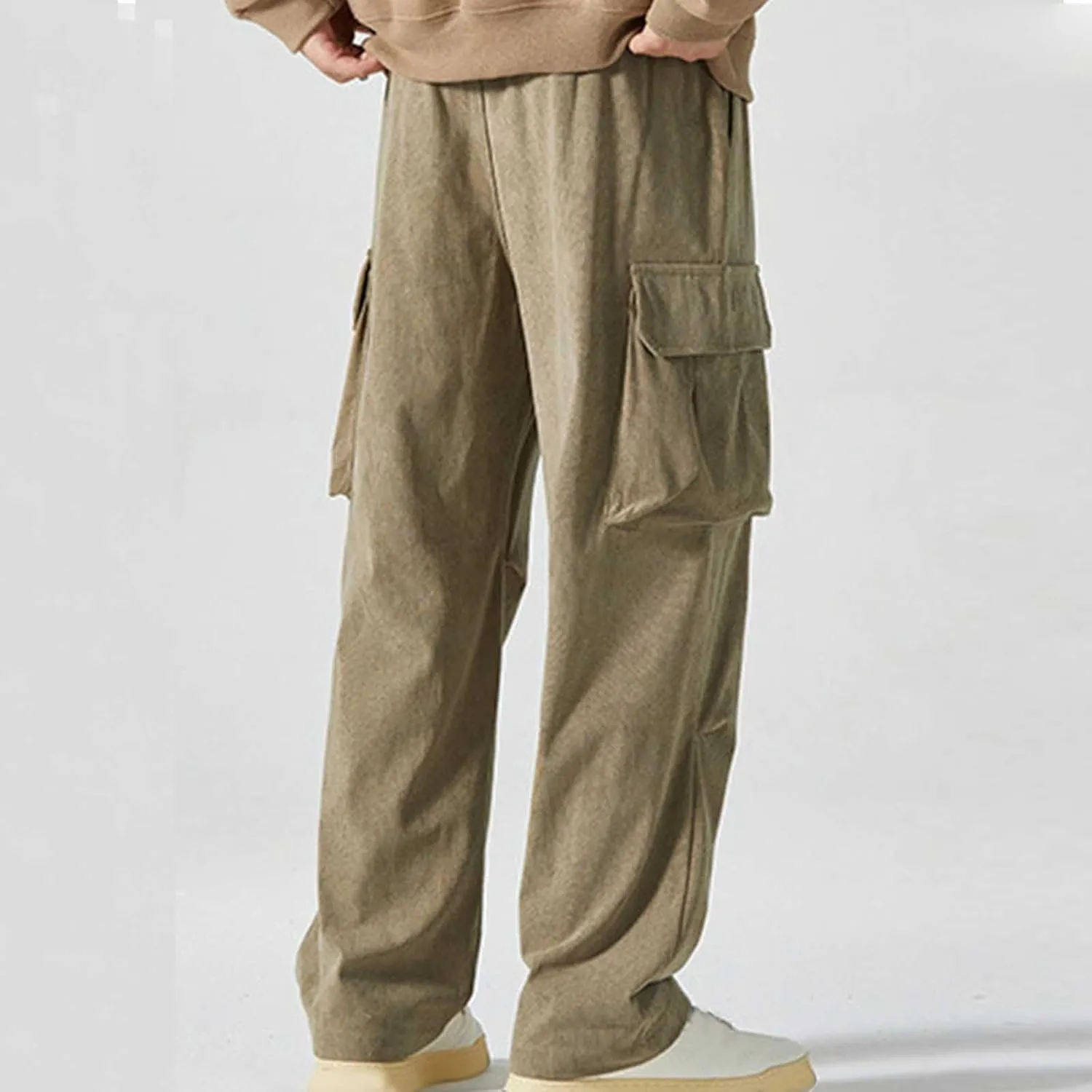Corduroy Pants Men Straight Leg Trousers Baggy Elastic Waist Solid Casual Pant Lightweight Sweatpants Wide Leg Pants