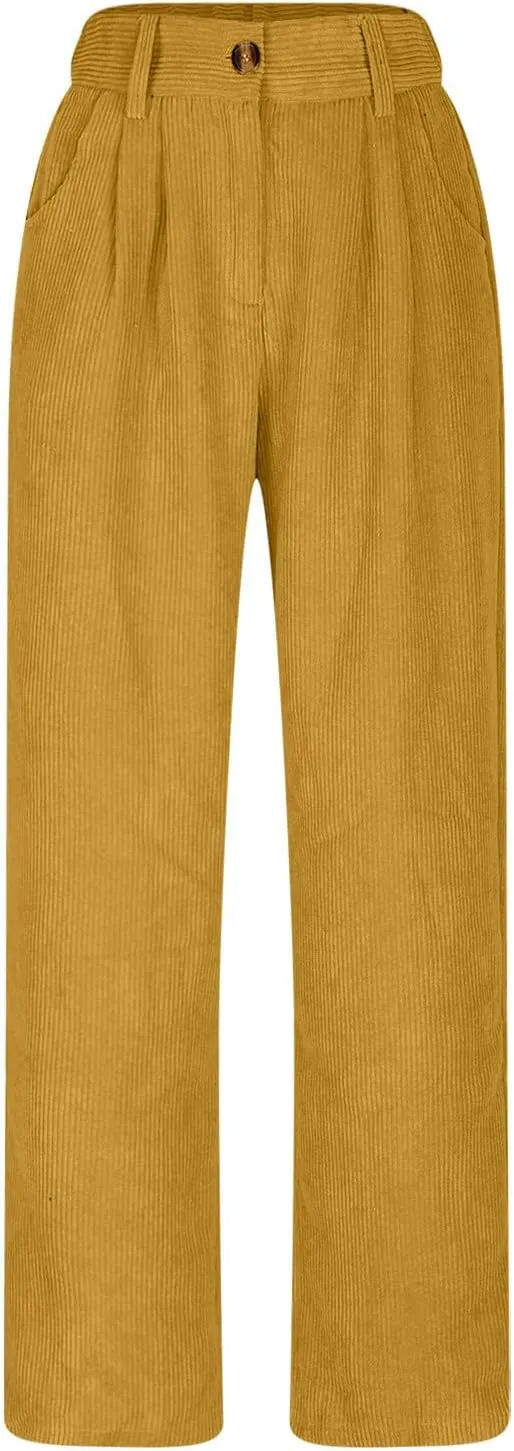 Corduroy Pants Women 2025 Trendy High Waisted Straight Leg Casual Pants Corduroy Trousers Loose Solid Sweatpants