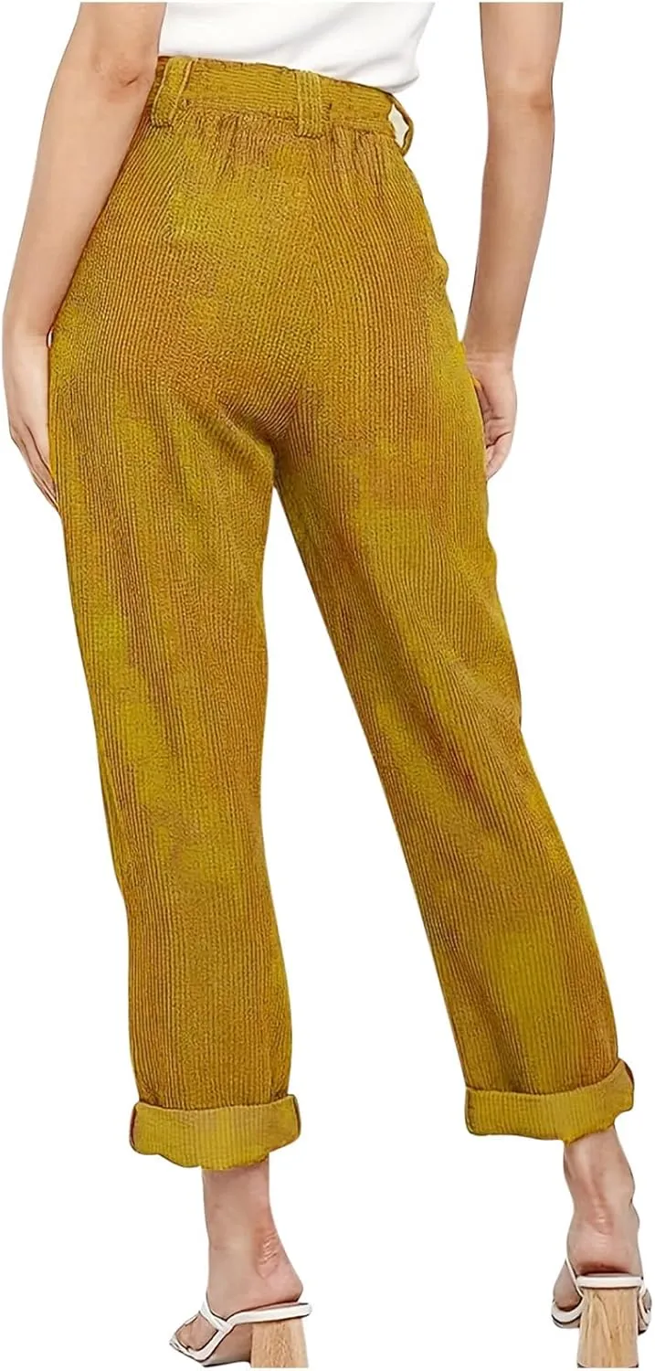 Corduroy Pants Women 2025 Trendy High Waisted Straight Leg Casual Pants Corduroy Trousers Loose Solid Sweatpants