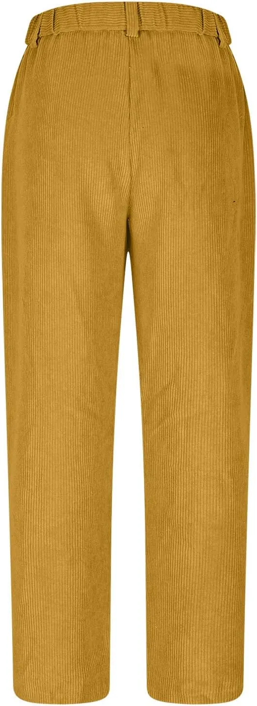 Corduroy Pants Women 2025 Trendy High Waisted Straight Leg Casual Pants Corduroy Trousers Loose Solid Sweatpants