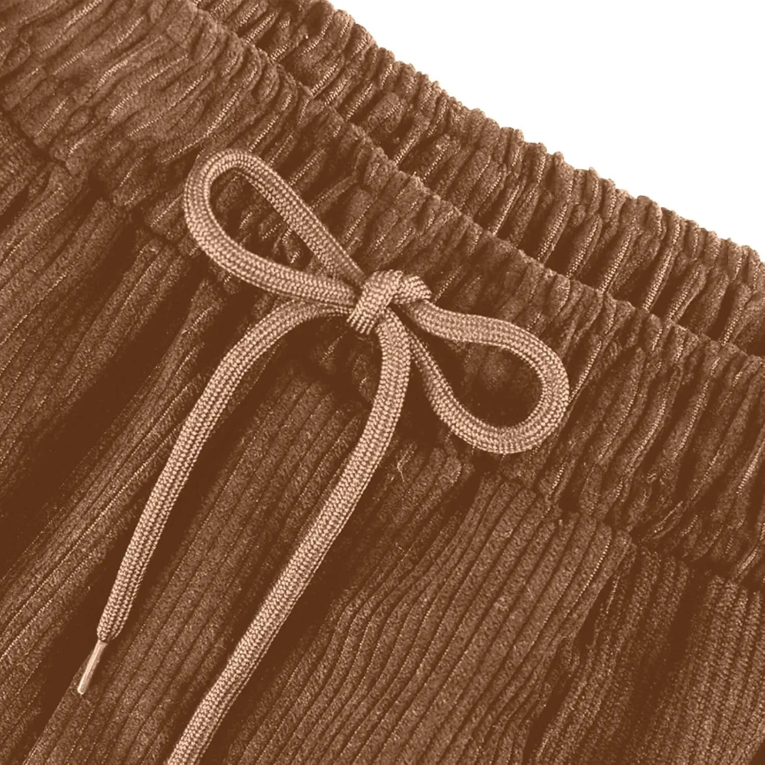 Corduroy Trousers Women Elastic Waist Drawstring Loose Straight Leg Pants Fashion Solid Lightweight with Pockets