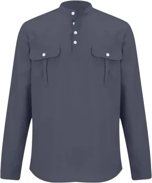 Cotton Linen Cargo Shirts Mens Long Sleeve Buttons V-Neck Henley Overshirt Lightweight Hiking Camping Fishing Shirts