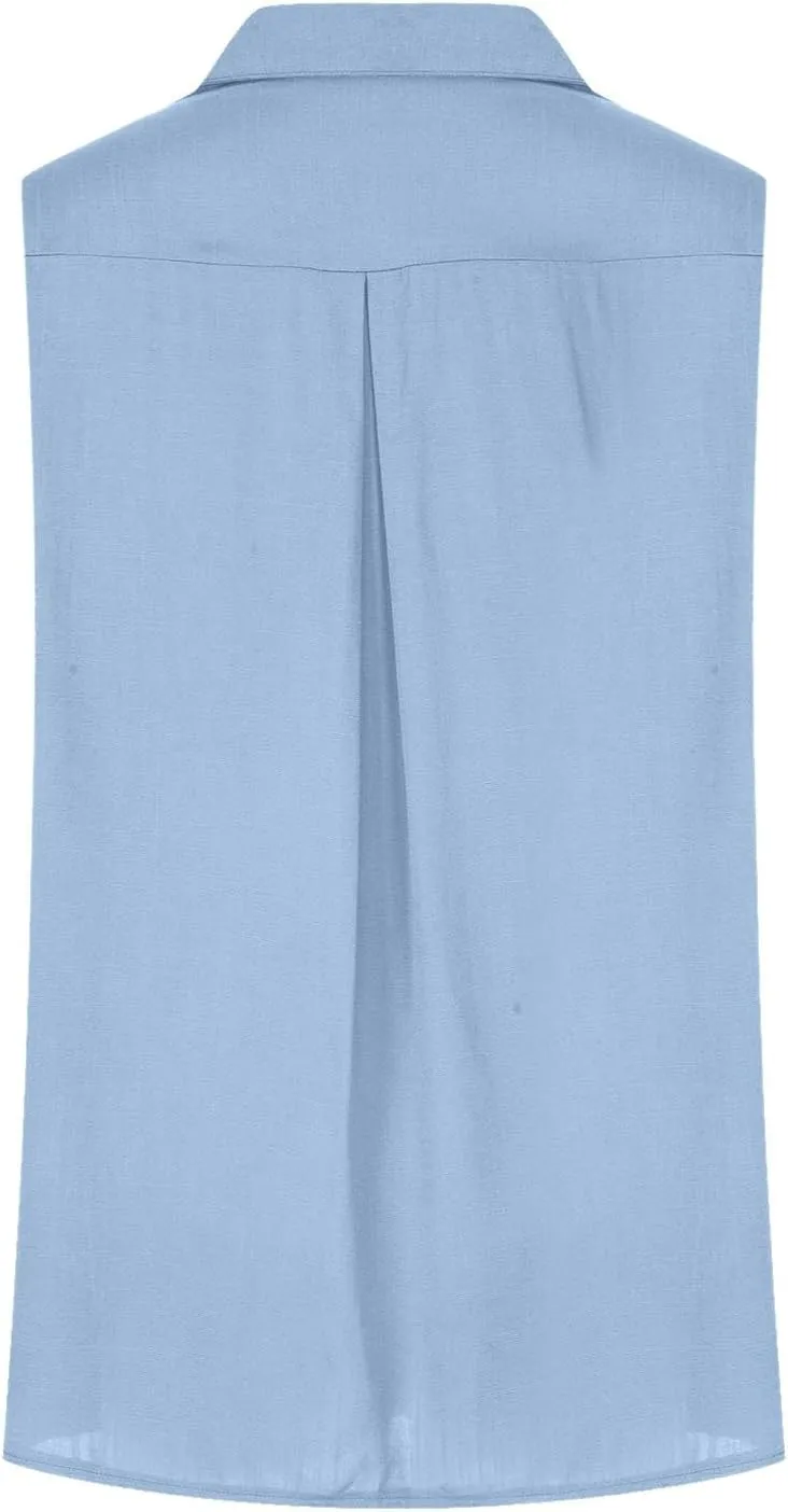 Cotton Linen Shirts for Women Sleeveless Collared Tops Oversized Button Up Blouses Work Shirts Casual Summer Tshirt