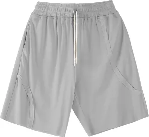 Cotton Linen Shorts for Mens Elastic Waist Drawstring Casual Pants Baggy Breathable Summer Beach Shorts with Pockets