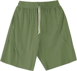 Cotton Linen Shorts for Mens Elastic Waist Drawstring Casual Pants Baggy Breathable Summer Beach Shorts with Pockets