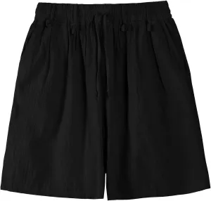 Cotton Linen Shorts for Mens Elastic Waist Drawstring Casual Pants Baggy Breathable Summer Beach Shorts with Pockets