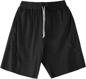 Cotton Linen Shorts for Mens Elastic Waist Drawstring Casual Pants Baggy Breathable Summer Beach Shorts with Pockets
