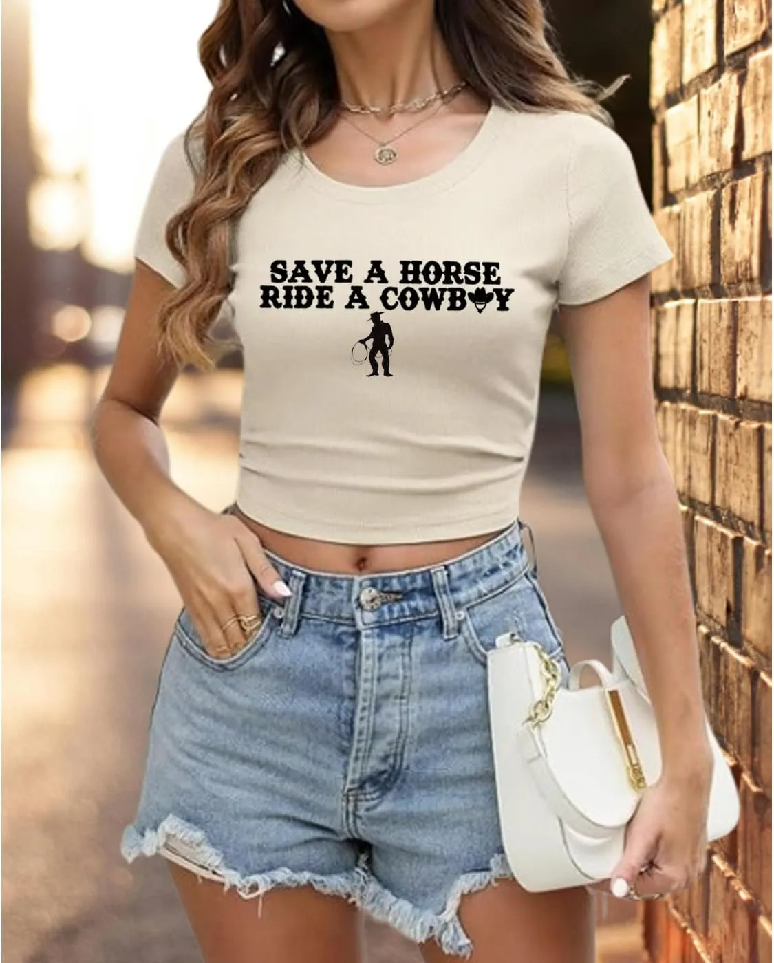 Country Concert Tshirt Women Save a Horse Ride a Cowboy Vintage Cowgirl Crop Tops Summer Slim Fitted Shirts