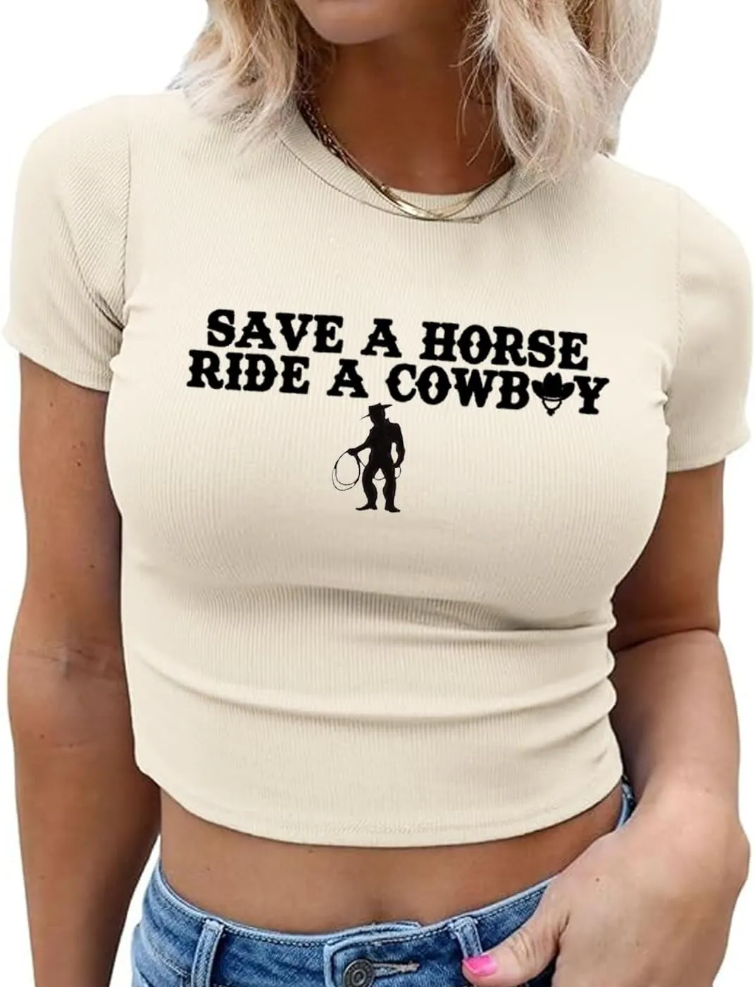 Country Concert Tshirt Women Save a Horse Ride a Cowboy Vintage Cowgirl Crop Tops Summer Slim Fitted Shirts