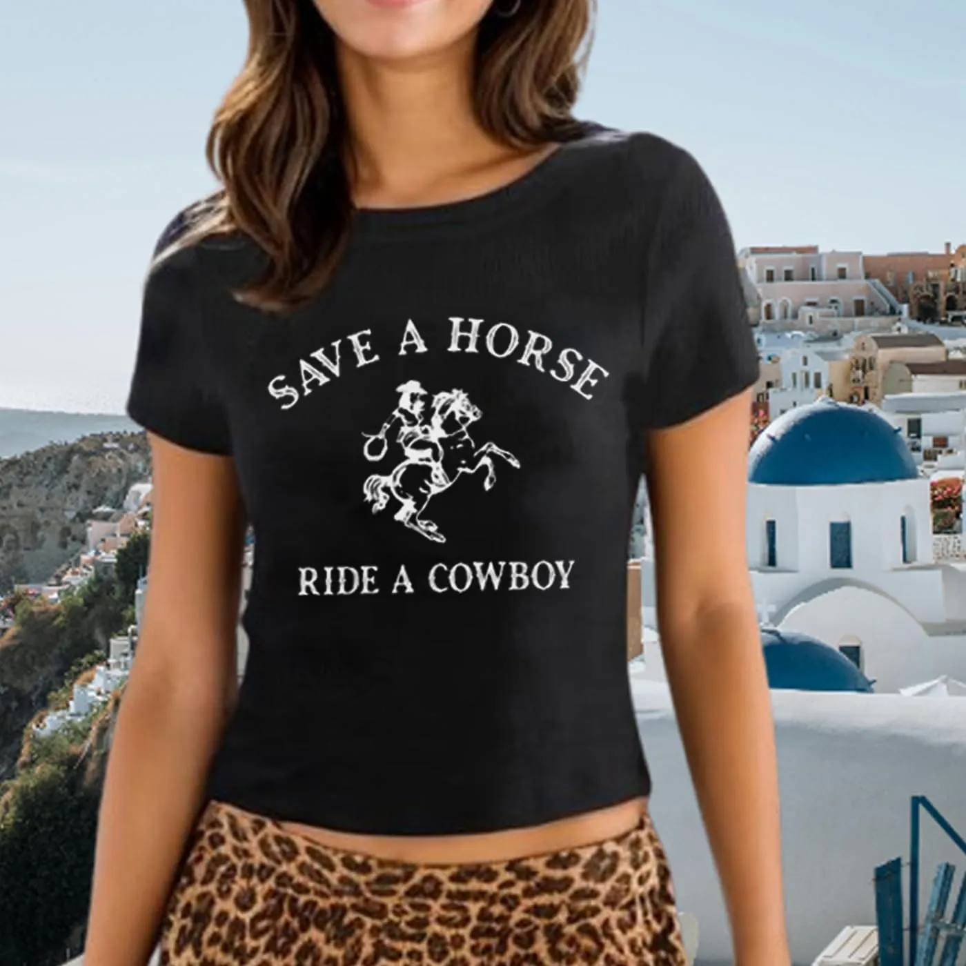 Country Concert Tshirt Women Save a Horse Ride a Cowboy Vintage Cowgirl Crop Tops Summer Slim Fitted Shirts