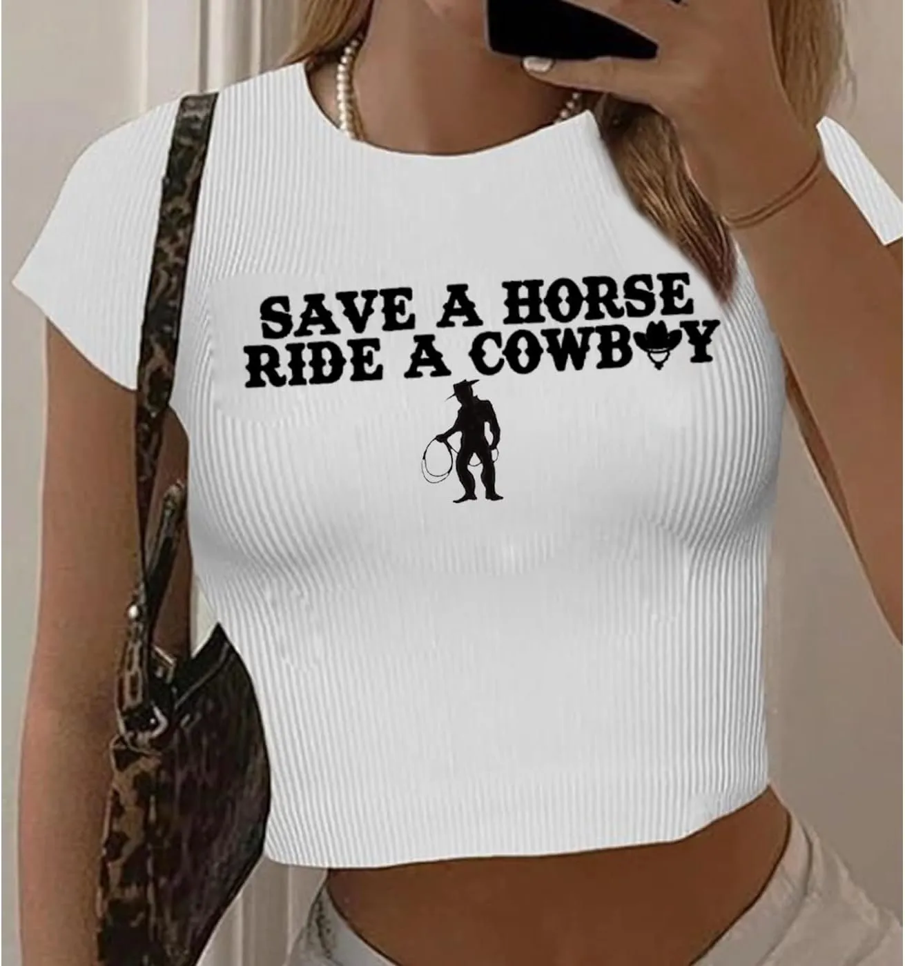 Country Concert Tshirt Women Save a Horse Ride a Cowboy Vintage Cowgirl Crop Tops Summer Slim Fitted Shirts