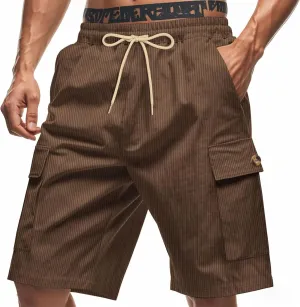 CRNTCEM Mens Corduroy Shorts Drawstring Elastic Waist Lightweight Summer Beach Shorts Loose Athletic Workout Short Pocket