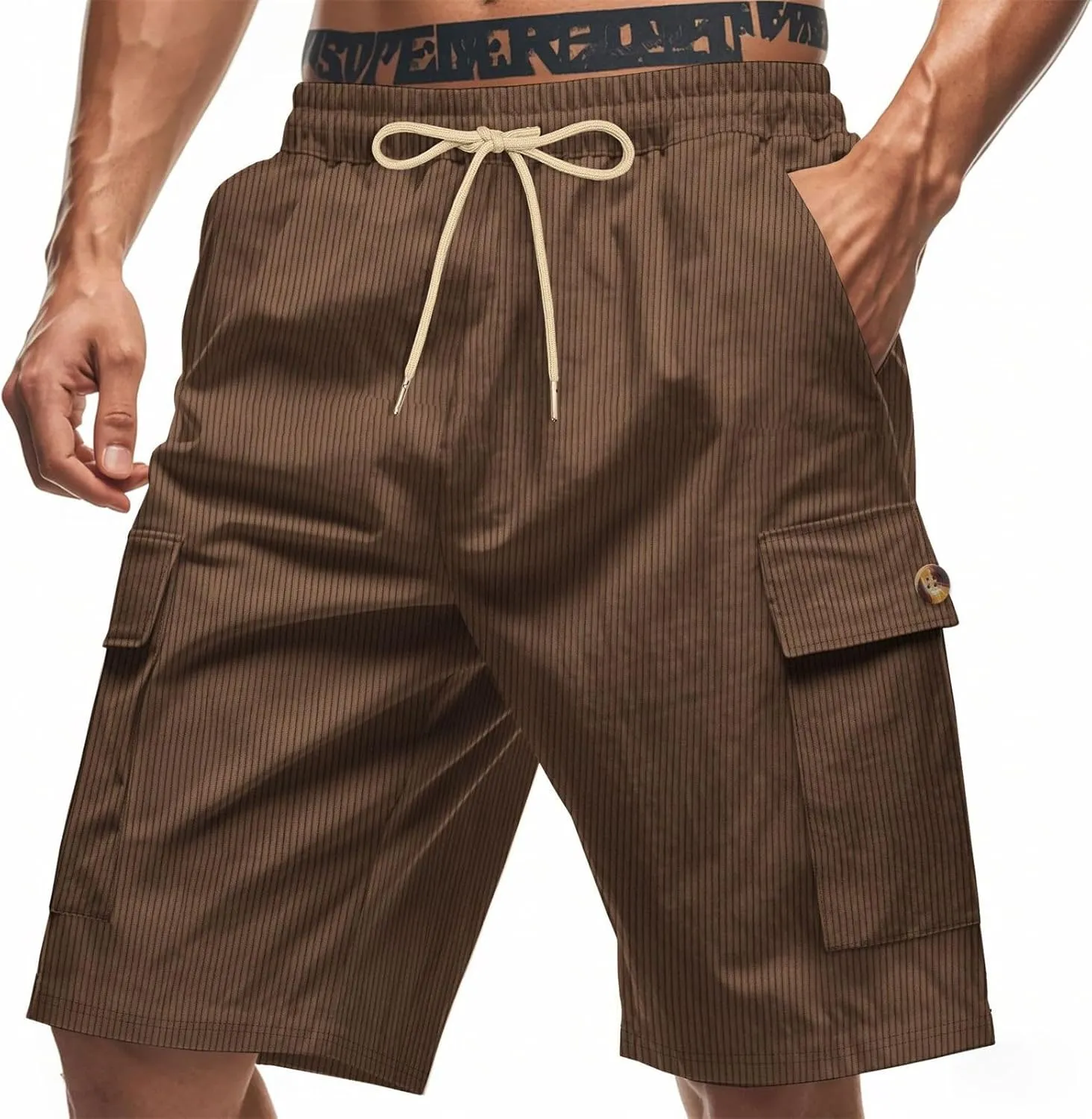 CRNTCEM Mens Corduroy Shorts Drawstring Elastic Waist Lightweight Summer Beach Shorts Loose Athletic Workout Short Pocket