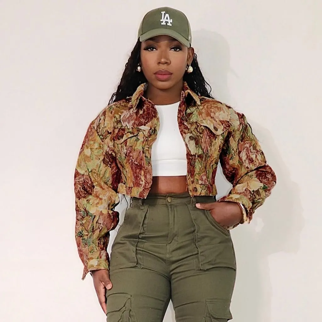 Cropped Jacket Women Red Cute Y2K Jacquard Long Sleeve Button Down Crop Varsity Jackets for Women Trendy 2025