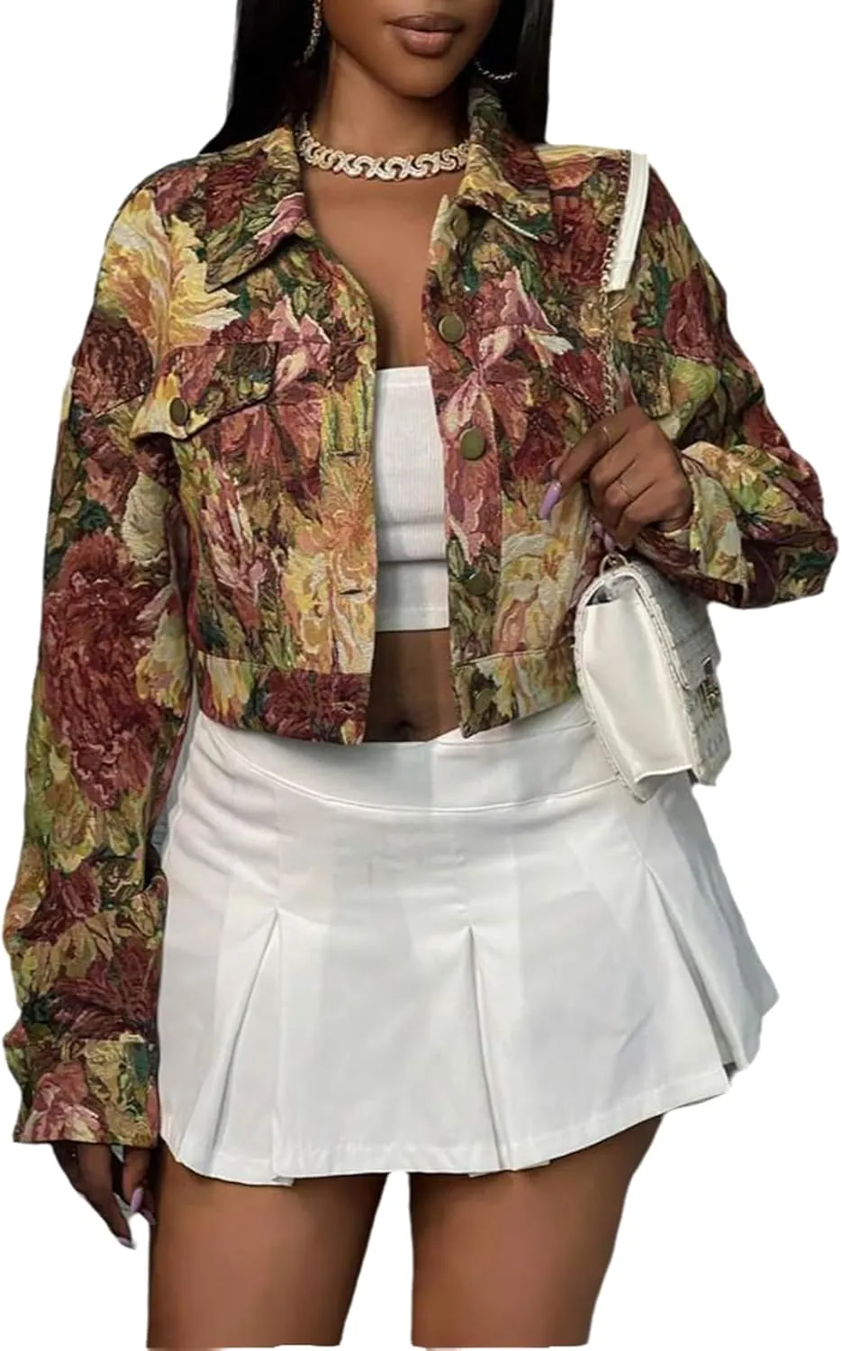 Cropped Jacket Women Red Cute Y2K Jacquard Long Sleeve Button Down Crop Varsity Jackets for Women Trendy 2025