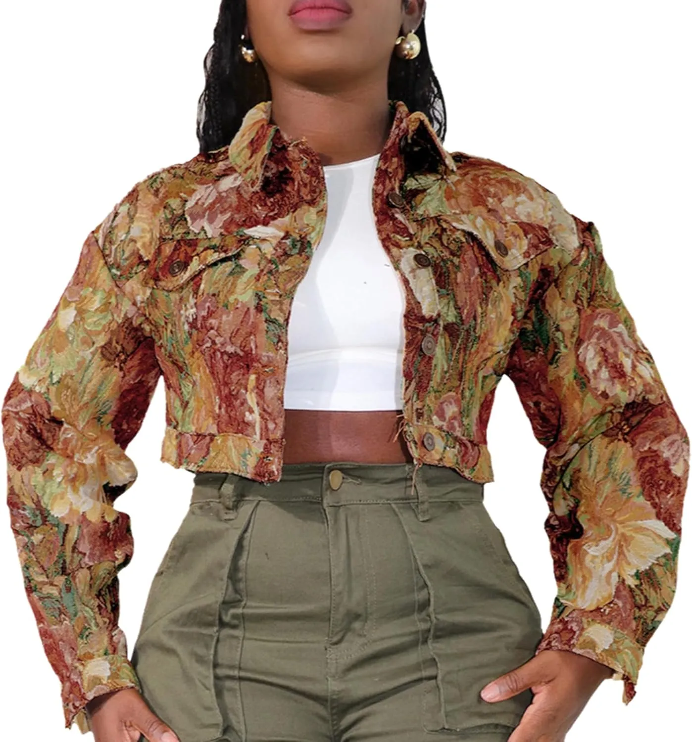 Cropped Jacket Women Red Cute Y2K Jacquard Long Sleeve Button Down Crop Varsity Jackets for Women Trendy 2025