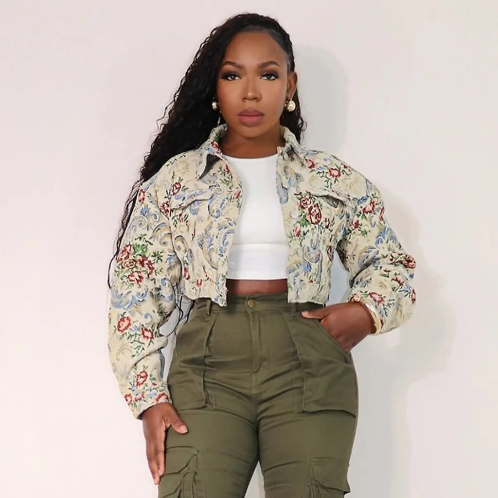 Cropped Jacket Women Red Cute Y2K Jacquard Long Sleeve Button Down Crop Varsity Jackets for Women Trendy 2025