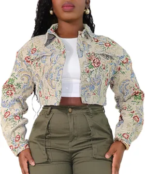 Cropped Jacket Women Red Cute Y2K Jacquard Long Sleeve Button Down Crop Varsity Jackets for Women Trendy 2025