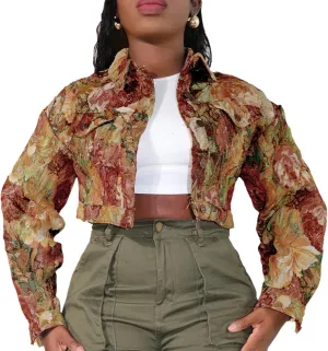 Cropped Jacket Women Red Cute Y2K Jacquard Long Sleeve Button Down Crop Varsity Jackets for Women Trendy 2025