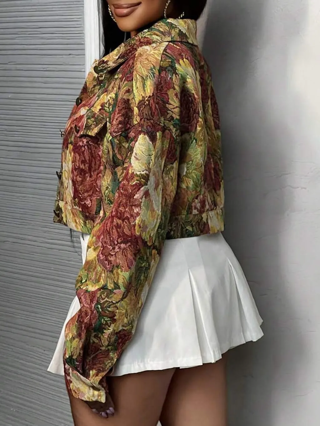 Cropped Jacket Women Red Cute Y2K Jacquard Long Sleeve Button Down Crop Varsity Jackets for Women Trendy 2025