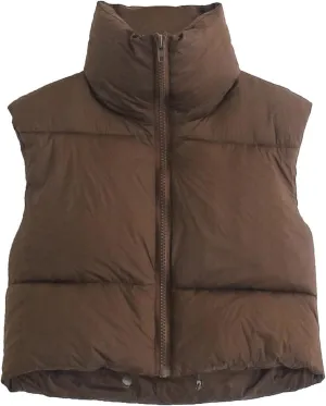 Cropped Puffer Vest for Women Lightweight Full Zip Sleeveless Warm Padded Coat Fall Gilet Jacket 2023 Puffy Outerwear