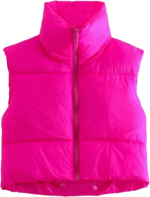 Cropped Puffer Vest for Women Lightweight Full Zip Sleeveless Warm Padded Coat Fall Gilet Jacket 2023 Puffy Outerwear
