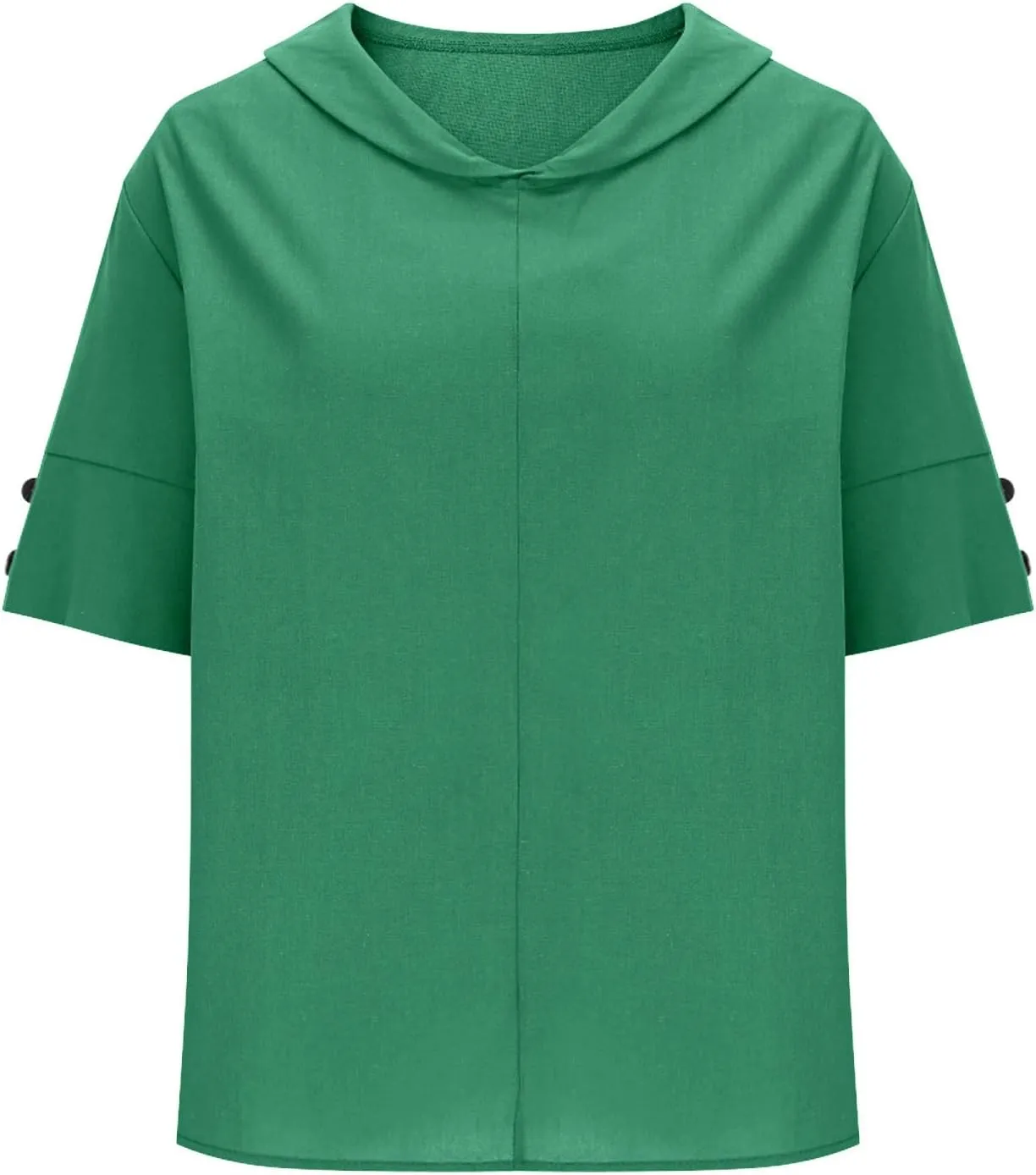 Cute Sailor Collar Cotton Linen T-Shirt Women Button Trim Short Sleeve Casual Tee Tops Summer Lightweight Loose Fit Work Tees