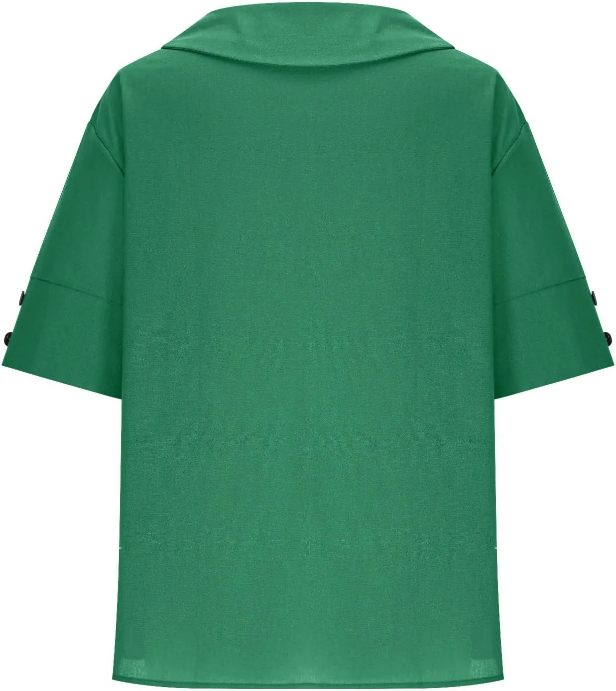 Cute Sailor Collar Cotton Linen T-Shirt Women Button Trim Short Sleeve Casual Tee Tops Summer Lightweight Loose Fit Work Tees
