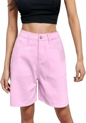Denim Bermuda Shorts for Women Y2k High Rise Knee Length Jean Shorts Summer Loose Fit Straight Leg Zip Lounge Shorts