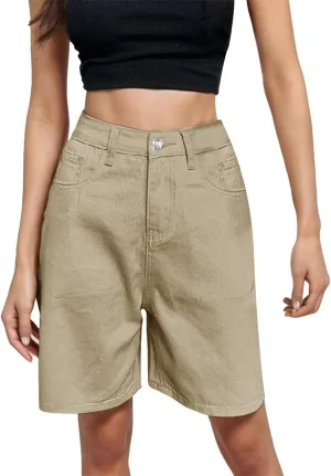 Denim Bermuda Shorts for Women Y2k High Rise Knee Length Jean Shorts Summer Loose Fit Straight Leg Zip Lounge Shorts