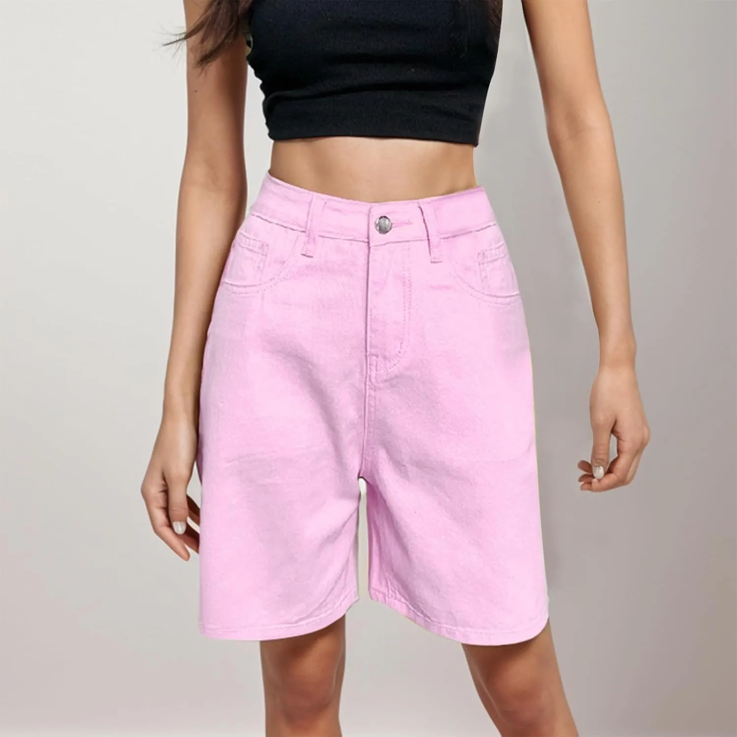 Denim Bermuda Shorts for Women Y2k High Rise Knee Length Jean Shorts Summer Loose Fit Straight Leg Zip Lounge Shorts