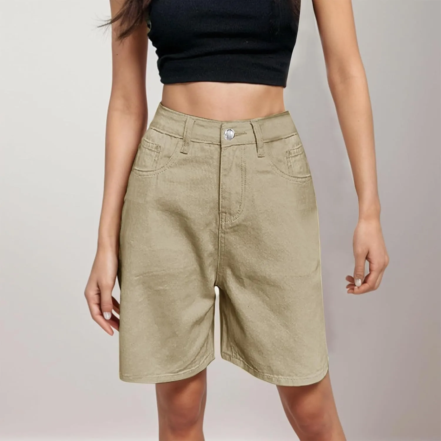 Denim Bermuda Shorts for Women Y2k High Rise Knee Length Jean Shorts Summer Loose Fit Straight Leg Zip Lounge Shorts
