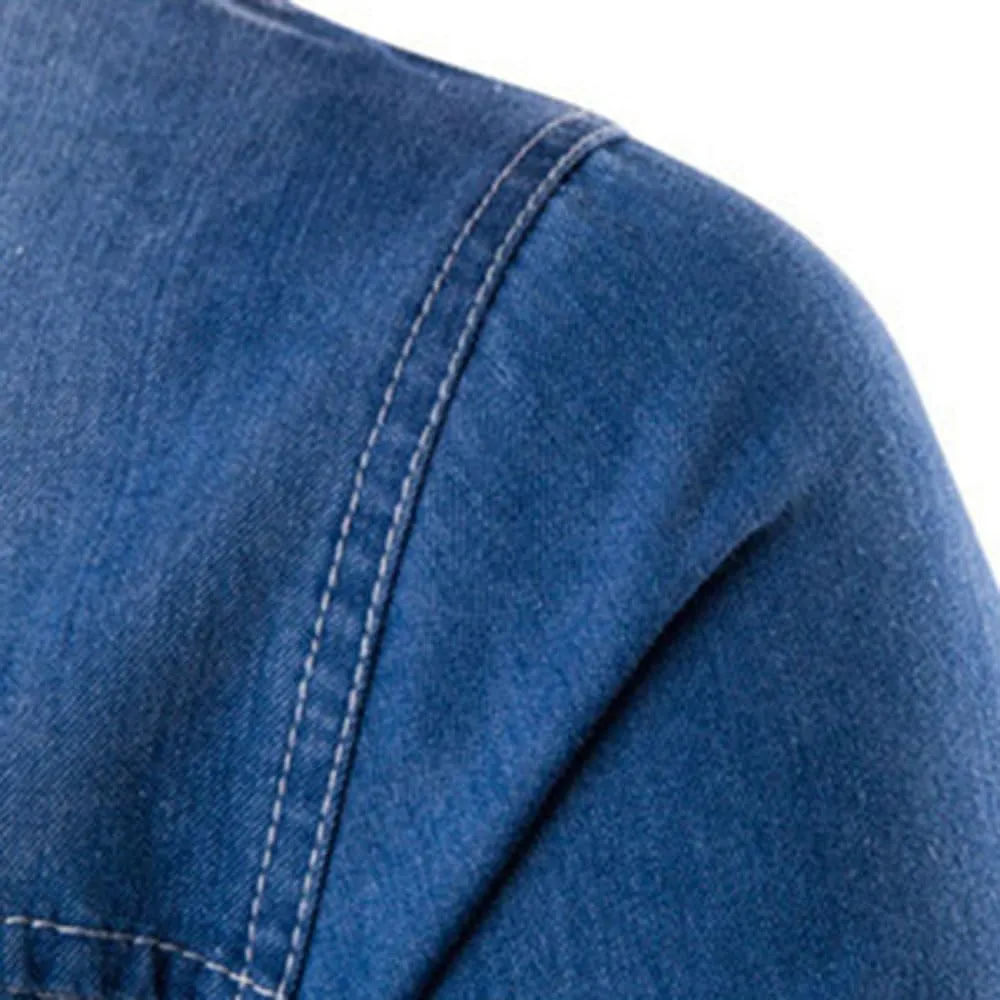 Denim Shirts for Men Long Sleeve Vintage Slim Fit Button Down Shirts Casual Washed Cotton Western Jean Work Shirts Pockets