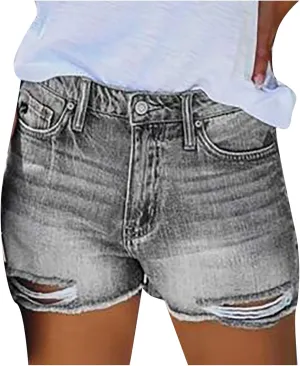 Denim Shorts for Teen Girls Fashionable High Waisted Stretchy Mom Jean Shorts Solid Frayed Hem Hot Short Pants