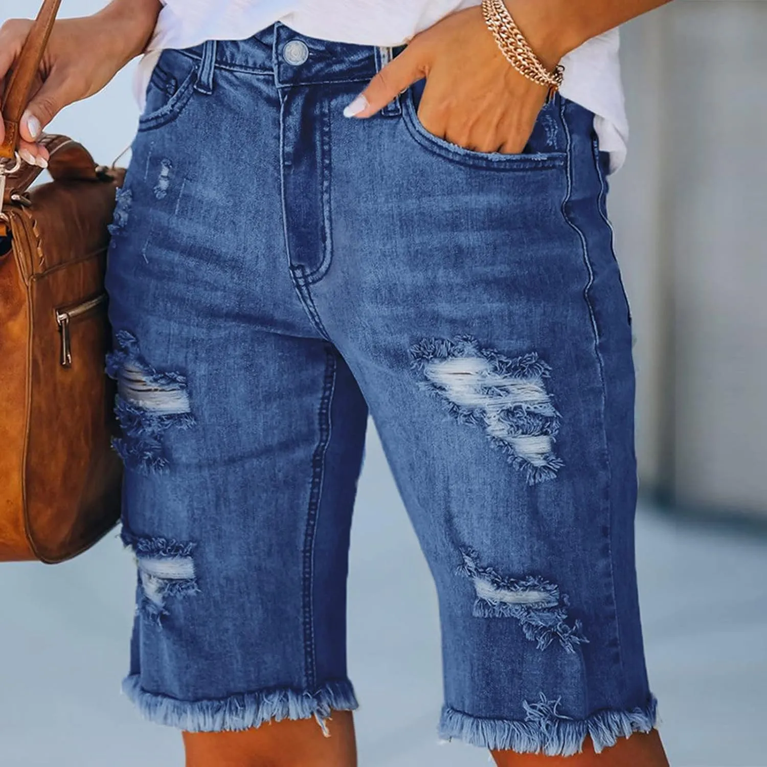 Denim Shorts Women High Waisted 2024 Summer Sexy Casual Loose Jean Slim Hole Stretchy Denim Shorts Pant with Pocket