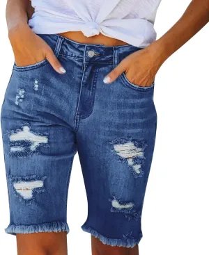 Denim Shorts Women High Waisted 2024 Summer Sexy Casual Loose Jean Slim Hole Stretchy Denim Shorts Pant with Pocket