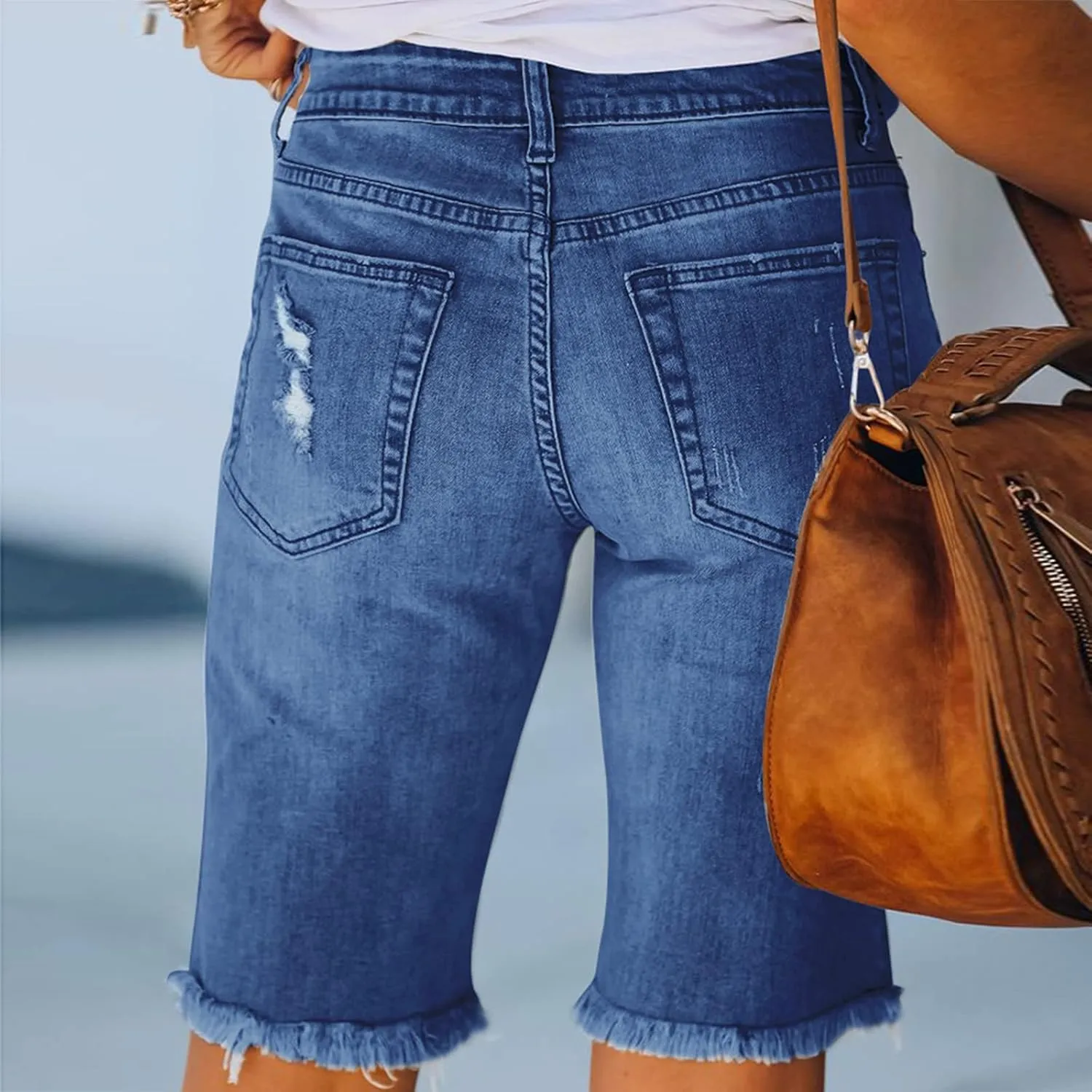 Denim Shorts Women High Waisted 2024 Summer Sexy Casual Loose Jean Slim Hole Stretchy Denim Shorts Pant with Pocket